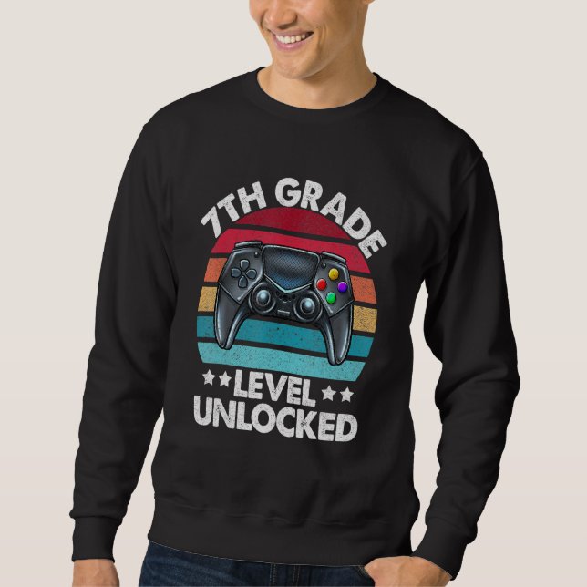 Sweatshirt Jeu vidéo déverrouillé de 7e année Retour à l'écol (Devant)