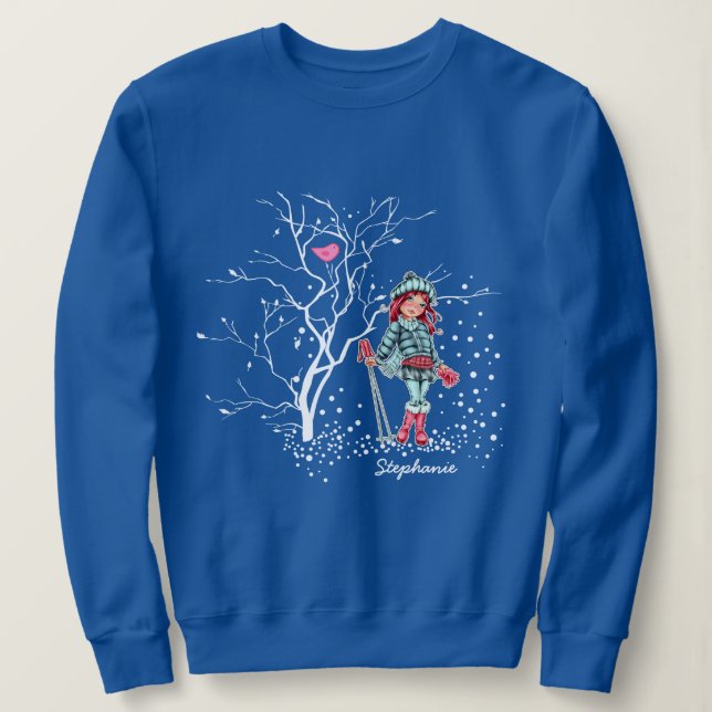 Sweatshirt Jeune fille skieuse | Nom personnalisé Cadeau de N (Design devant)
