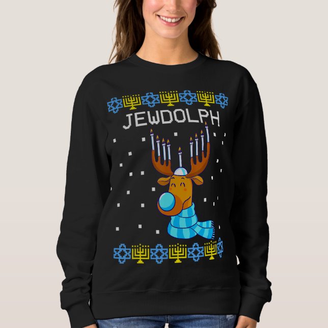 Sweatshirt Jewdolph Ugly Hanoukka Sweater Reindeer Menorah Ch (Devant)
