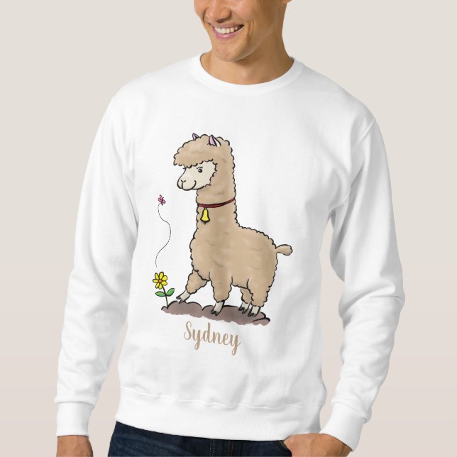 Sweatshirt Joli alpaga joyeux avec dessin animé de papillon (Devant)