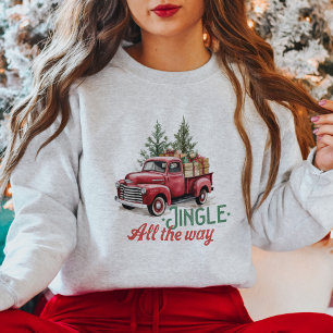 Sweatshirt Joli arbre de Noël de voiture rouge Vintage
