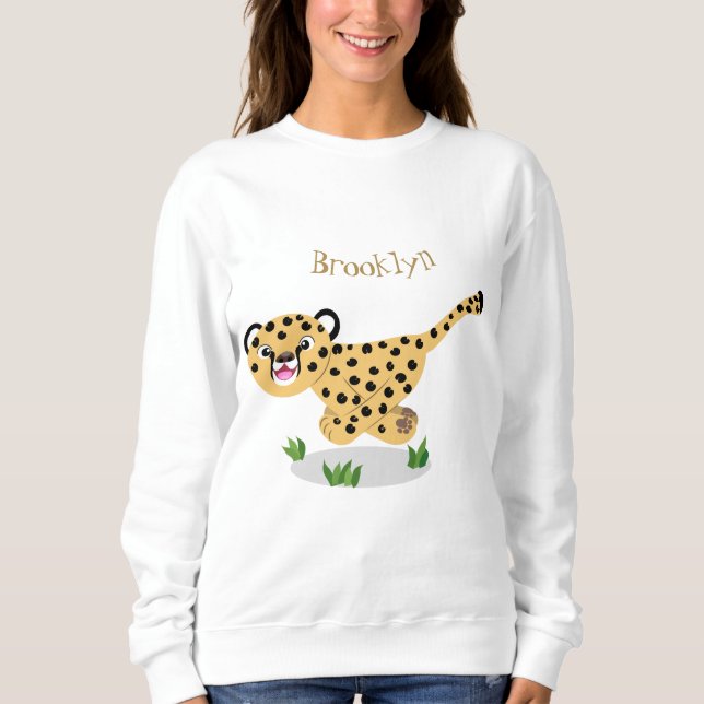 Sweatshirt Joli bébé guépard en cours de dessin animé illustr (Devant)