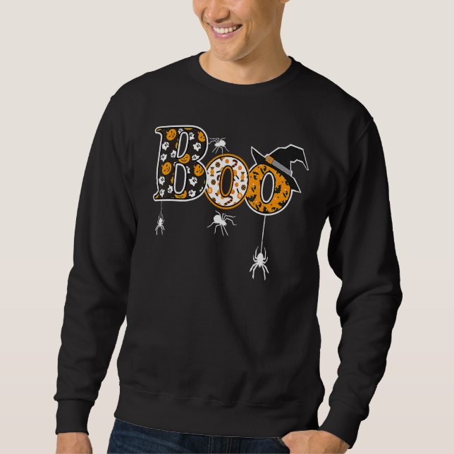 Sweatshirt Joli Boo avec des araignées et un chapeau de sorci (Devant)