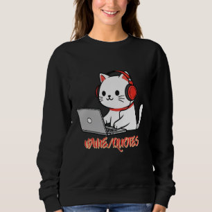 Sweatshirt Joli Chat Blanc avec Casque Rouge sur Ordinateur P