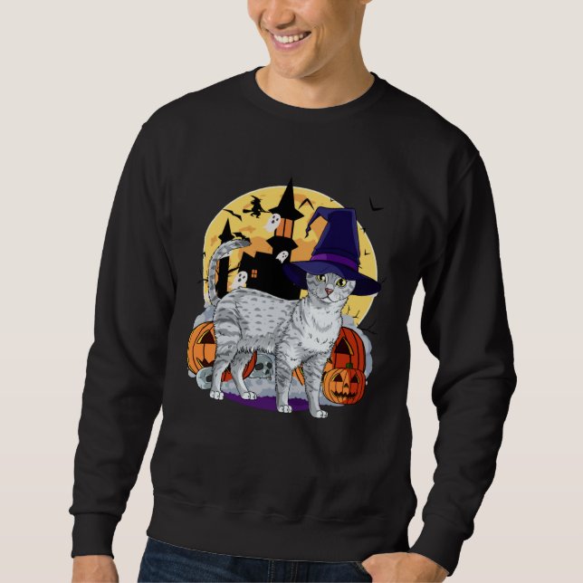 Sweatshirt Joli chat Mau égyptien Halloween sorcière citrouil (Devant)