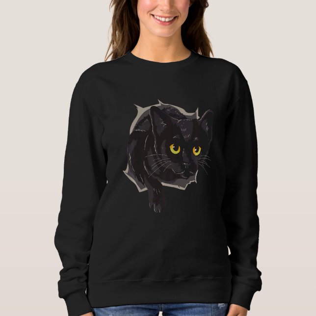 Sweatshirt Joli chat noir aux yeux jaunes   (Devant)