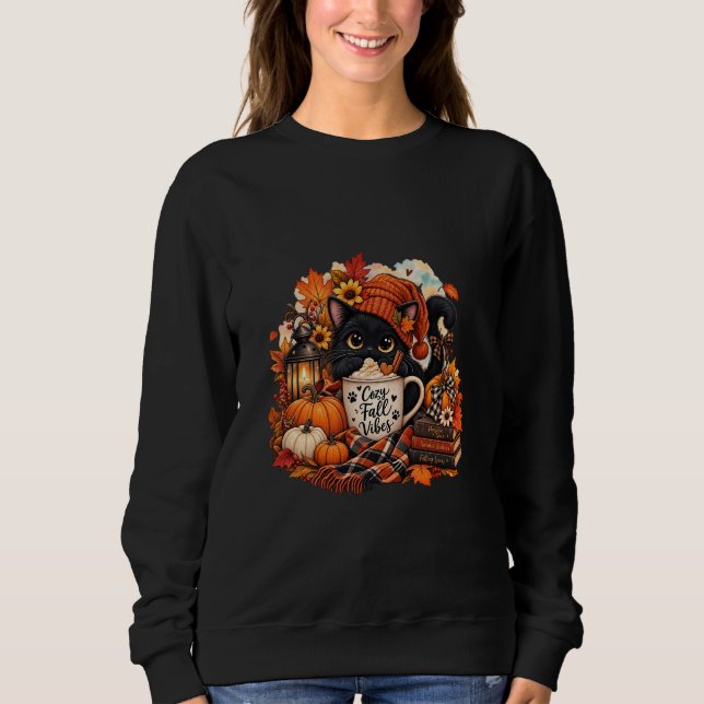 Sweatshirt Joli Chat Noir d'Automne (Devant)
