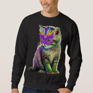 Sweatshirt Joli Chat Portant un Masque de Carnaval Fête du Ma