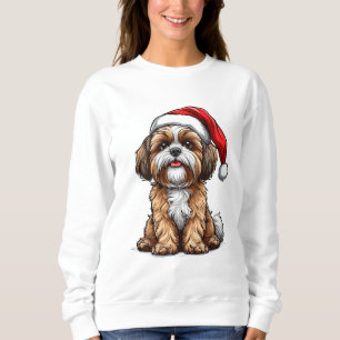 Sweatshirt Joli chien avec un chapeau de Père Noël célébrant 
