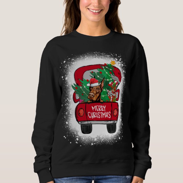 Sweatshirt Joli Doberman Camion Rouge Joyeux Noël Bleached (Devant)
