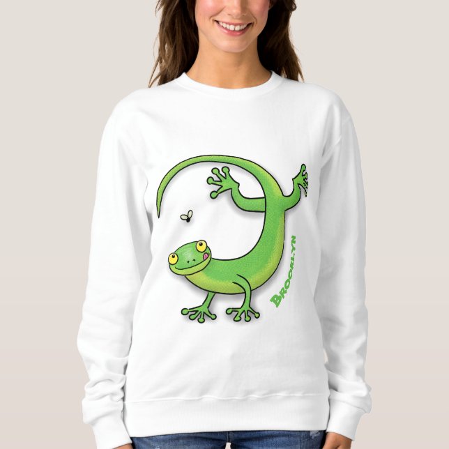 Sweatshirt Joli gecko vert salutations avec dessin animé (Devant)