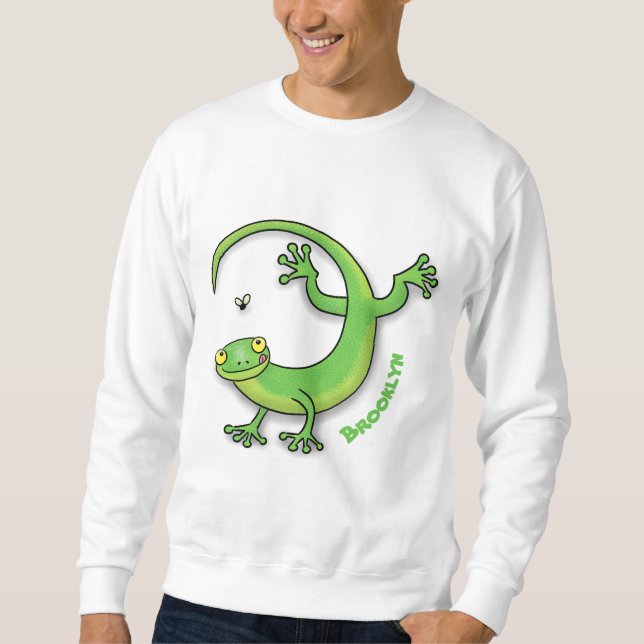 Sweatshirt Joli gecko vert salutations avec dessin animé (Devant)