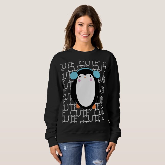 Sweatshirt Joli Manchot Noël Flocon de Neige Hiver (Devant entier)