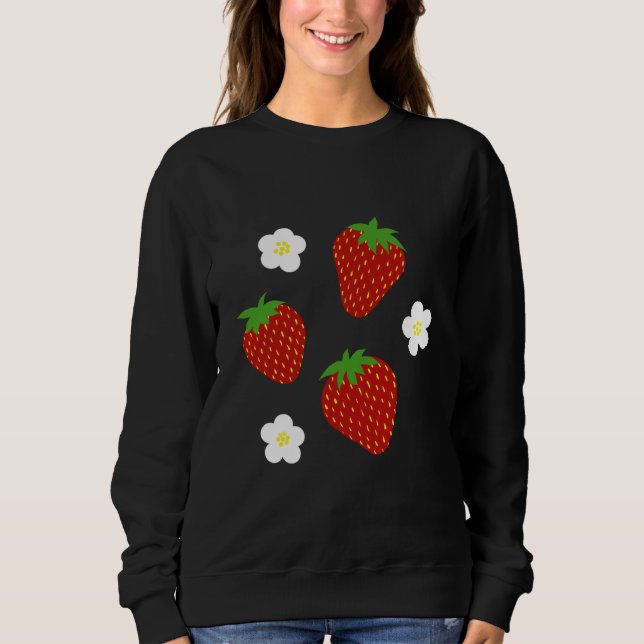 Sweatshirt Joli motif de fraise sur fond rose (Devant)