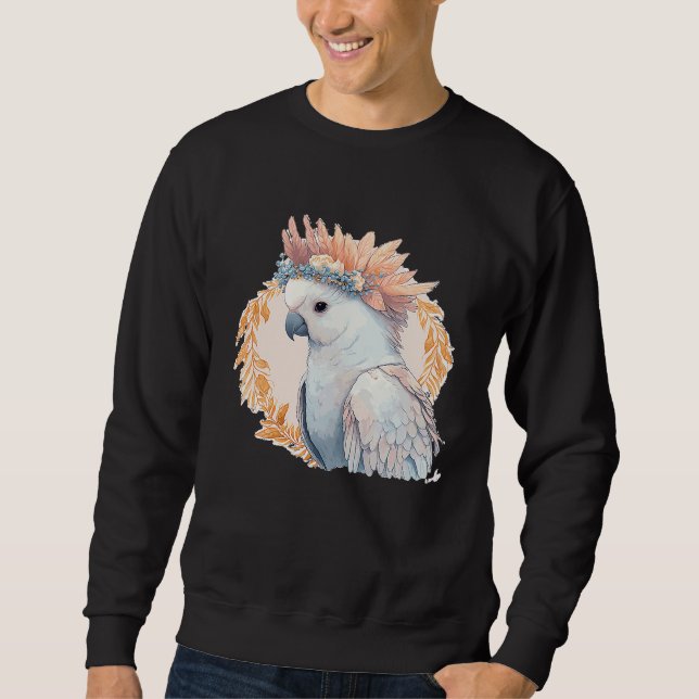 Sweatshirt Joli perroquet cacatoès oiseau couronne de fleurs  (Devant)