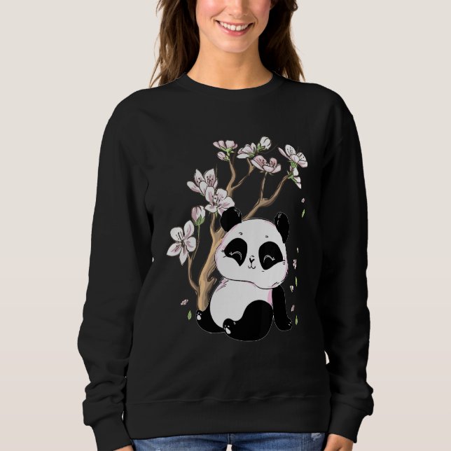 Sweatshirt Joli Petit Panda Avec Fleurs Sur L'Arbre (Devant)