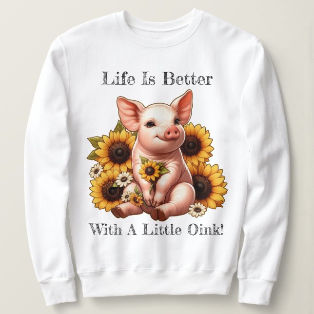 Sweatshirt Joli Piglet entouré de tournesols (Design devant)