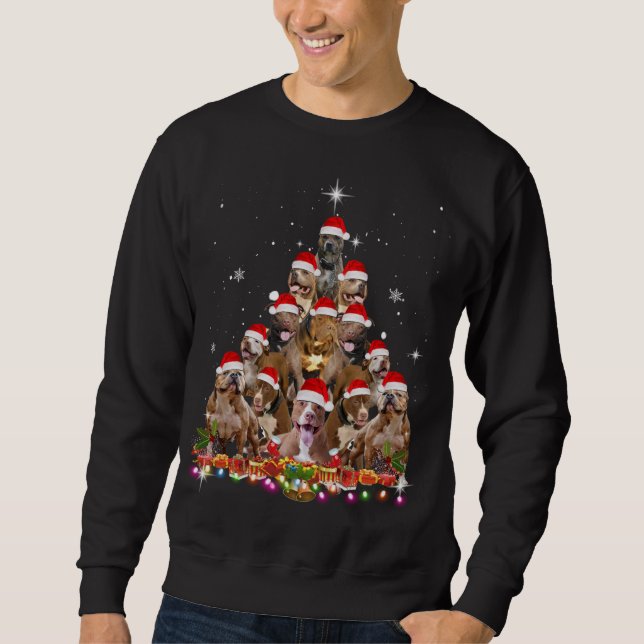 Sweatshirt Joli Pitbull arbre de Noël Chien Père Noël Xmas Fu (Devant)