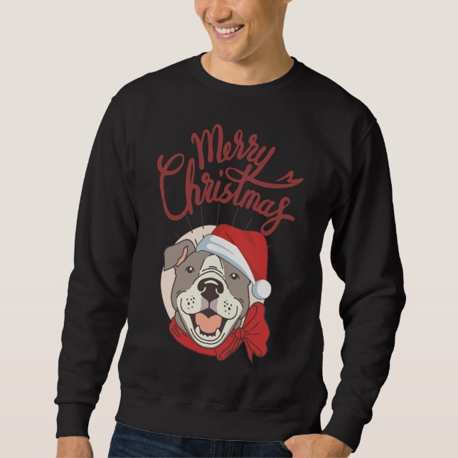 Sweatshirt Joli Pitbull Avec Ruban Rouge Et Joyeux Chapeau De (Devant)