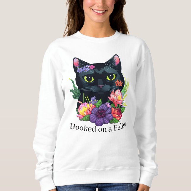 Sweatshirt Jolie chatte noir chatte fleurs chatte floral mama (Devant)