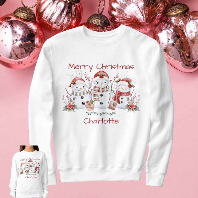 Sweatshirt Jolie chemise de Noël Snowman avec nom (Cute Snowman Merry Christmas Shirt with Name)