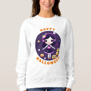 Sweatshirt Jolie Fille Kawaii dans les Citrouilles Halloween