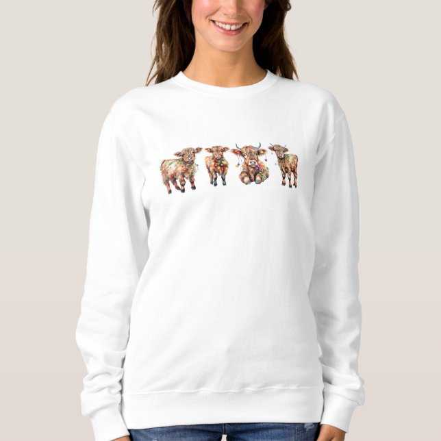 Sweatshirt Jolie Père Noël Highland Vaches, drôle Moey Noël (Devant)