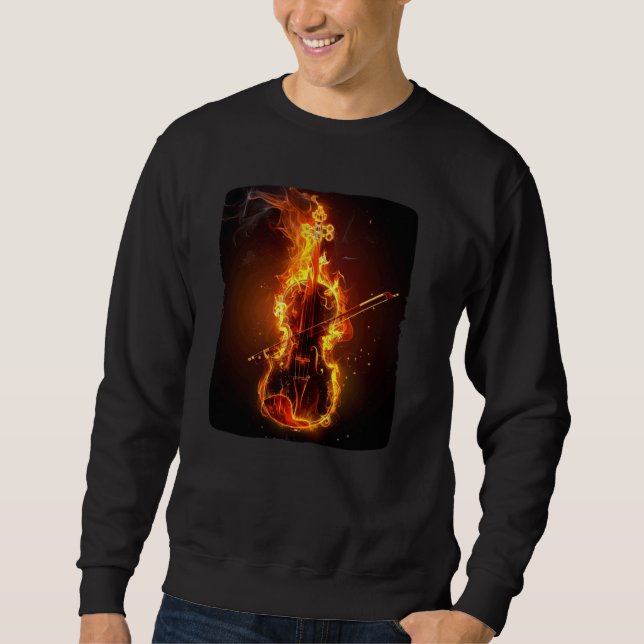 Sweatshirt Jolie tenue violon brûlante avec feu pour musique  (Devant)