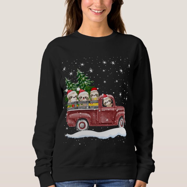 Sweatshirt Jolies fentes avec Camion Rouge Drôle Noël (Devant)