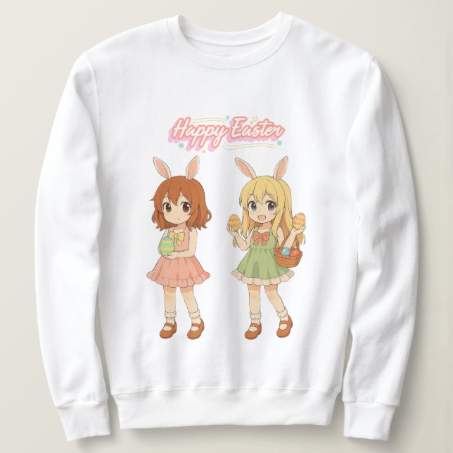 Sweatshirt Jolies filles lapins de Pâques en anime (Design devant)