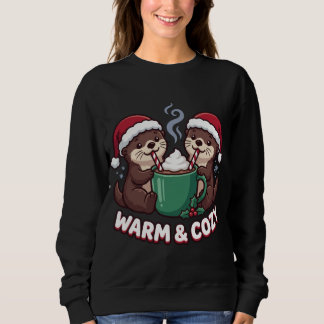 Sweatshirt Jolis loutres Noël assorti Chaud & Confortable