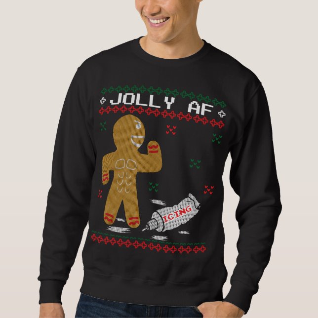 Sweatshirt Jolly AF Gingerbread Homme Body Builder (Devant)