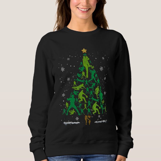 Sweatshirt Joueur de baseball de Noël Arbre de Noël Rétro Bas (Devant)