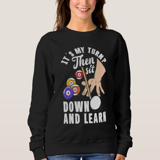 Sweatshirt Joueur de billard snooker pool assis et apprend (Devant)
