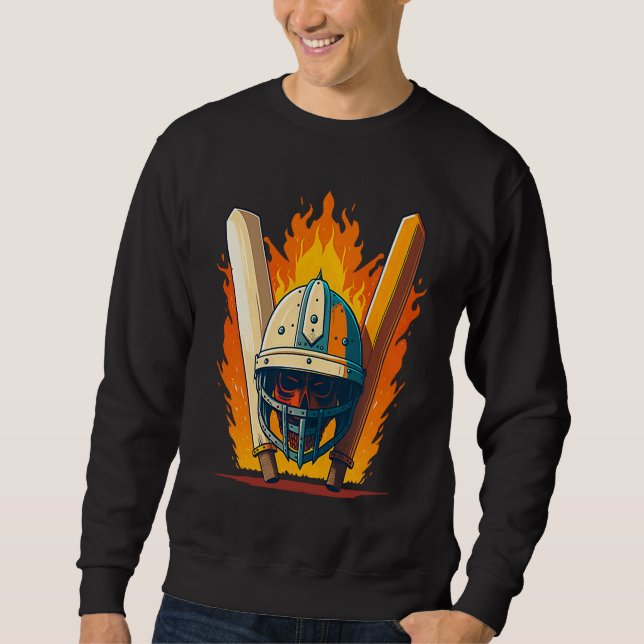 Sweatshirt Joueur de cricket avec batte et casque (Devant)