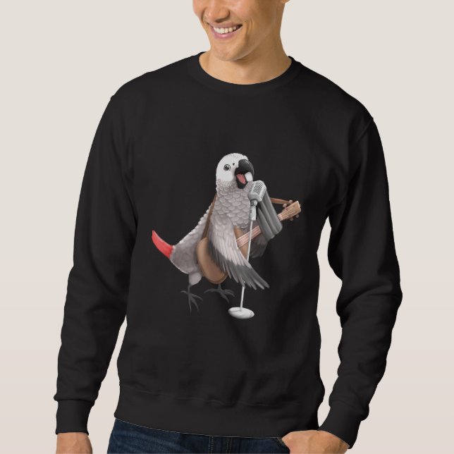 Sweatshirt Joueur de guitare, chanteur de perroquet gris afri (Devant)