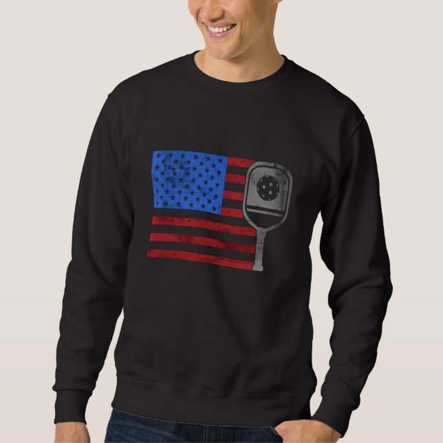 Sweatshirt Joueur de Pickleball avec Drapeau Américain Paddle (Devant)