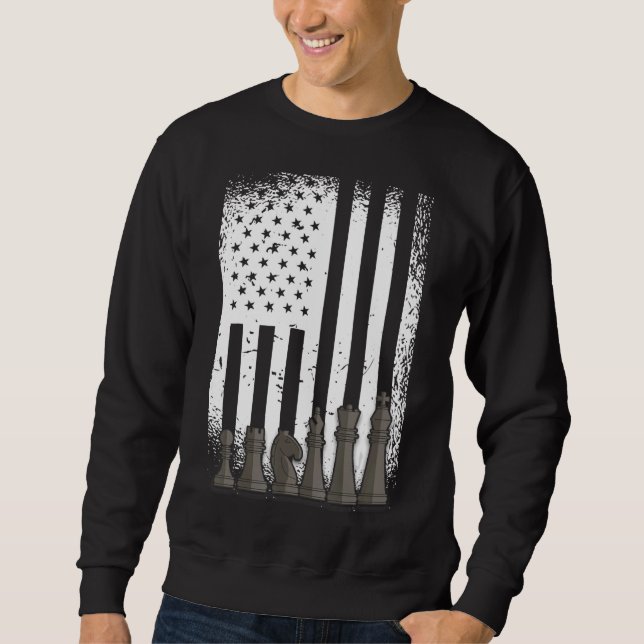Sweatshirt Joueur d'échecs Patriotique Américain Usa Drapeau  (Devant)