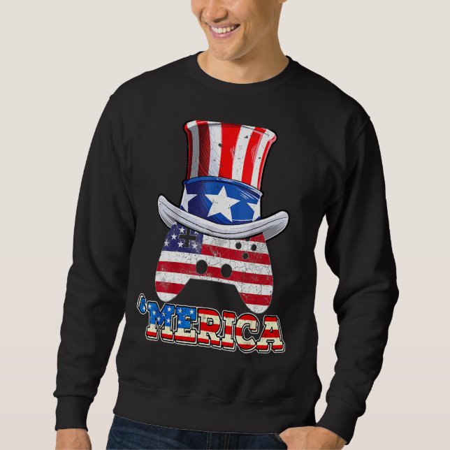 Sweatshirt Joueur vidéo 4 juillet américain patriotique (Devant)