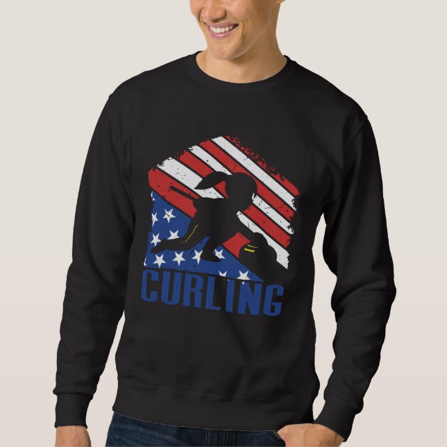 Sweatshirt Joueur Vintage américain de curling USA (Devant)