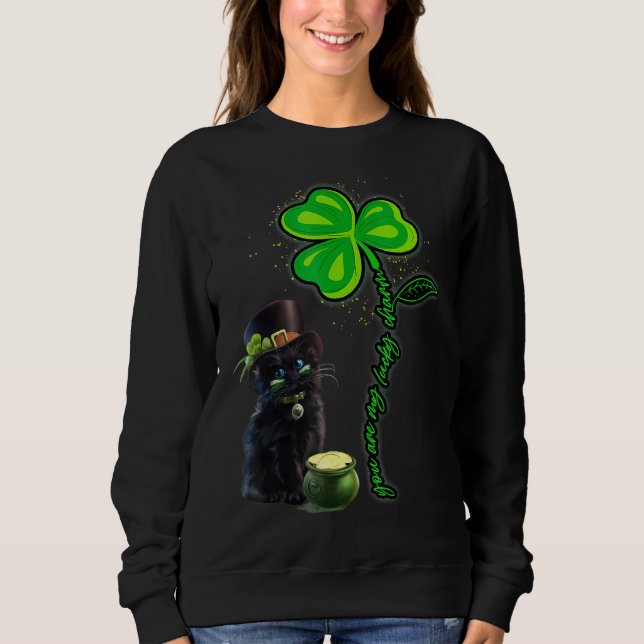 Sweatshirt Jour de la Saint Patrick Black Chat My Lucky Charm (Devant)
