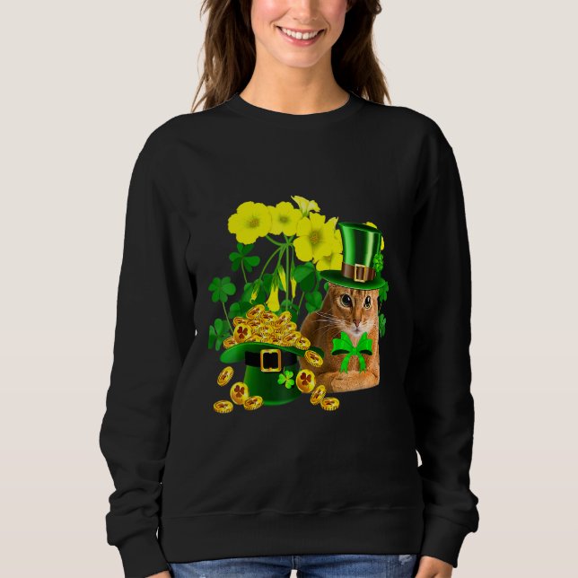 Sweatshirt Jour de la Saint Patrick de chat abyssin Leprechau (Devant)