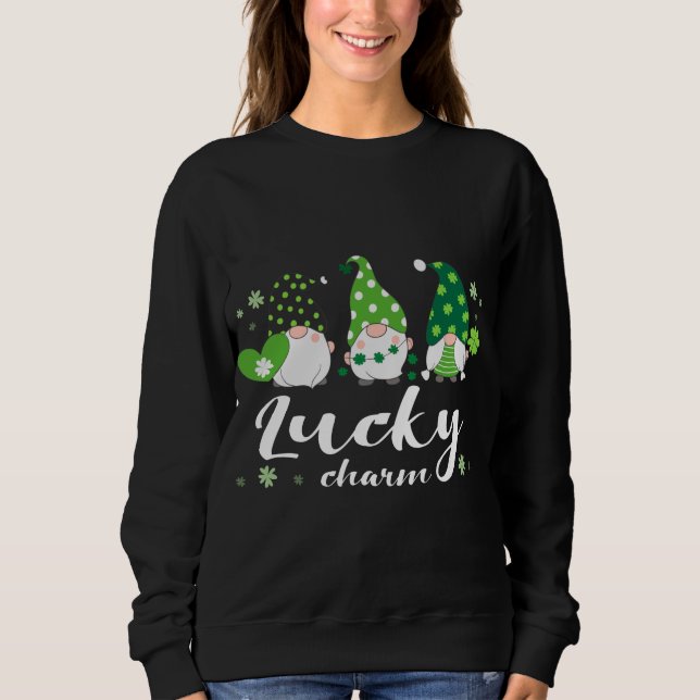 Sweatshirt Jour de la Saint Patrick, gnomes verts, dicton drô (Devant)