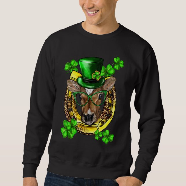 Sweatshirt Jour de la Saint Patrick Shamrock Drôle Lucky Cow  (Devant)
