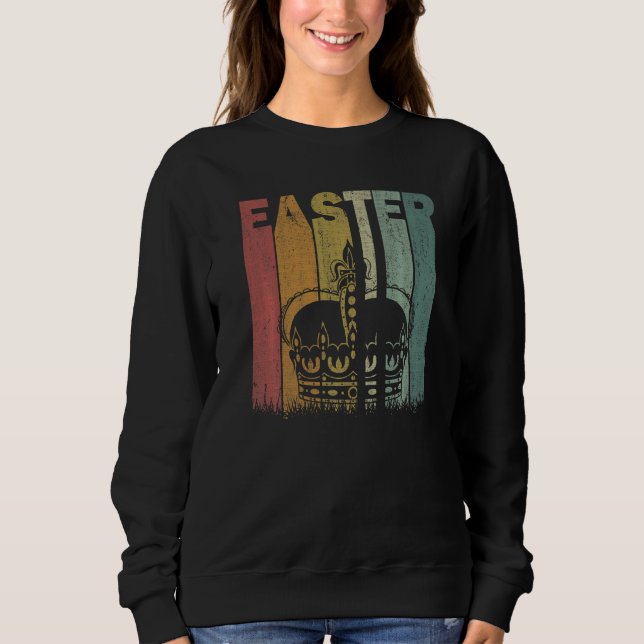 Sweatshirt Jour de Pâques Couronne Rétro Graphisme amusant Co (Devant)