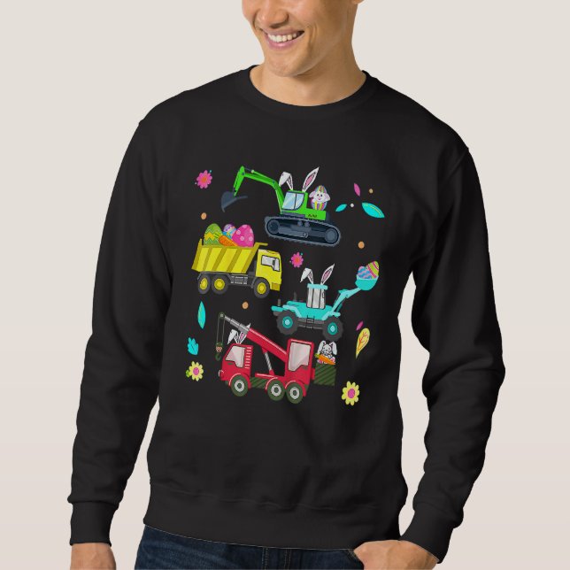 Sweatshirt Jour de Pâques Grue Camion Construction Bunny Oeuf (Devant)