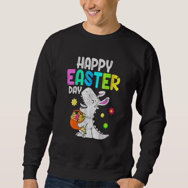 Sweatshirt Jour de Pâques Joyeux Rex Dinosaur Basket Oeufs (Devant)