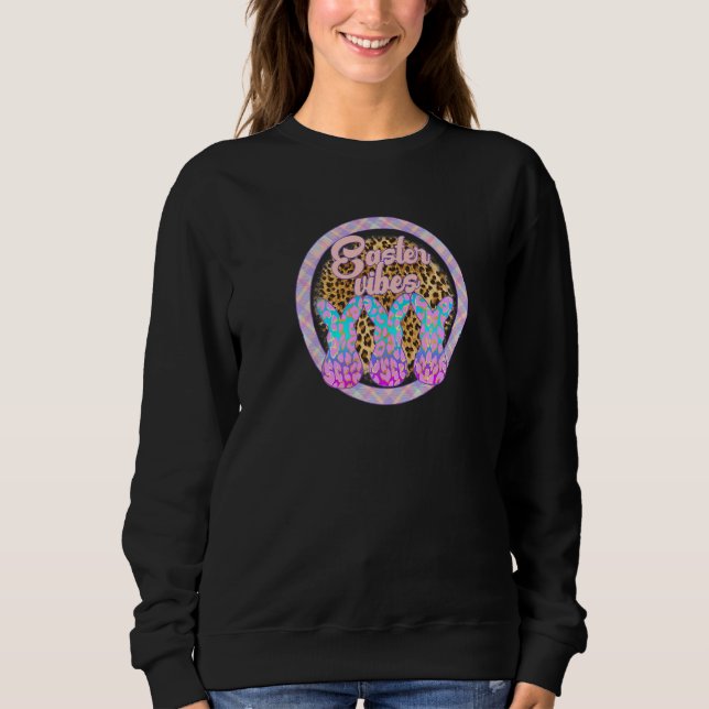 Sweatshirt Jour De Pâques Leopard Pour Les Femmes Avec Mignon (Devant)