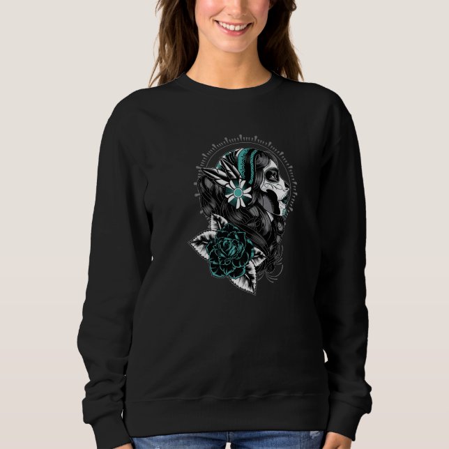 Sweatshirt Jour Des Morts Crâne De Sucre Profil Latéral (Devant)