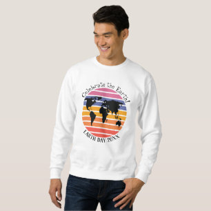 Sweatshirt Jour des terres Monde Carte Retro Sunset Silhouett